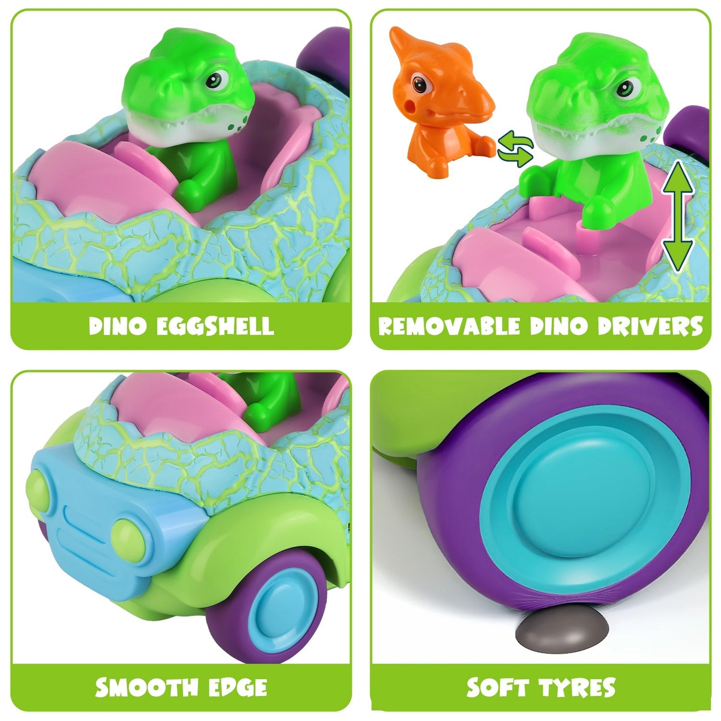 US Local 2Pack Dinosaur Remote Control Cars For Toddlers Rechargeable RC Cars With Light Music Birthday Gift For Boys Girls Aged 3 4 5 6 Years Old Christmas New Year Gift