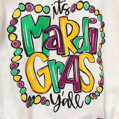 US Local Baby Girls' Mardi Gras Outfit Set Ruffle Sleeve Letter Print Bodysuit, Mesh Tutu Skirt & Hairband