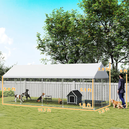 US Local Heavy Duty Outdoor Dog Kennel With Waterproof Roof, Secure Latch, Chain Link Dog Run For Backyard, 19.7 X 7.5 X 7.9