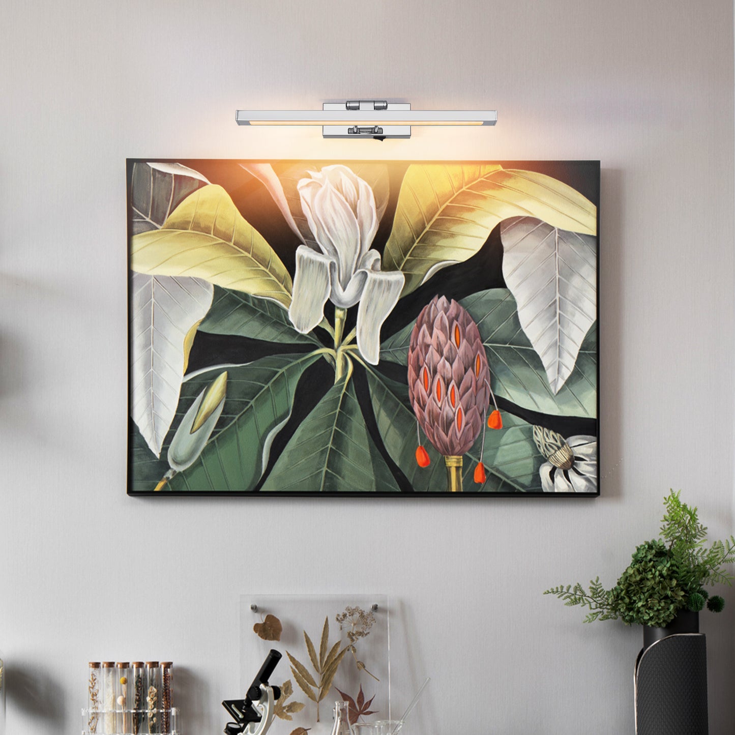 US Local Battery Picture Light, 16 Inch Wireless Picture Light For Painting With Remote,Full Metal Rechargeable Art Light,Wall Sconce Display Lighting For Portrait, Photo Frame,Gallery, -Chrome