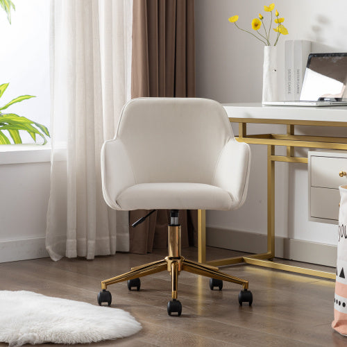 UK Local New Velvet Fabric Material Adjustable Height Swivel Home Office Chair For Indoor Office With Gold Legs,Coffee Ivory White