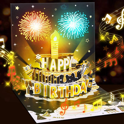 US Local Light Music  Up Card Gift Cake Happy Birthday Card With Envelope