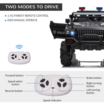 US Local 12V Electric Police Ride-on Toy For Kids LED Lights MP3 Parental Remote Black