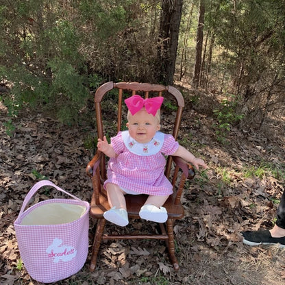 US Local Infant Bbay Girls' Plaid Smocked Dress Short Sleeve Easter Bunny Rabbit Embroidery Casual Fashion Clothes