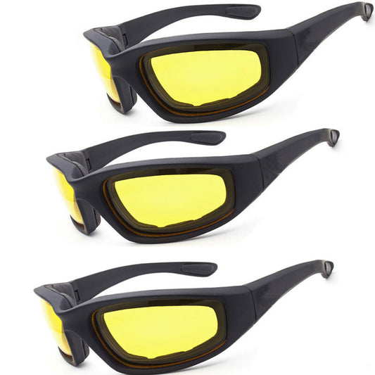US Local Chopper Cycling Sports Sunglasses For Men Wrap Around UV400 Protection For Cycling Fishing Driving Glasses Wind Resistant Yellow Lens 3 Pack