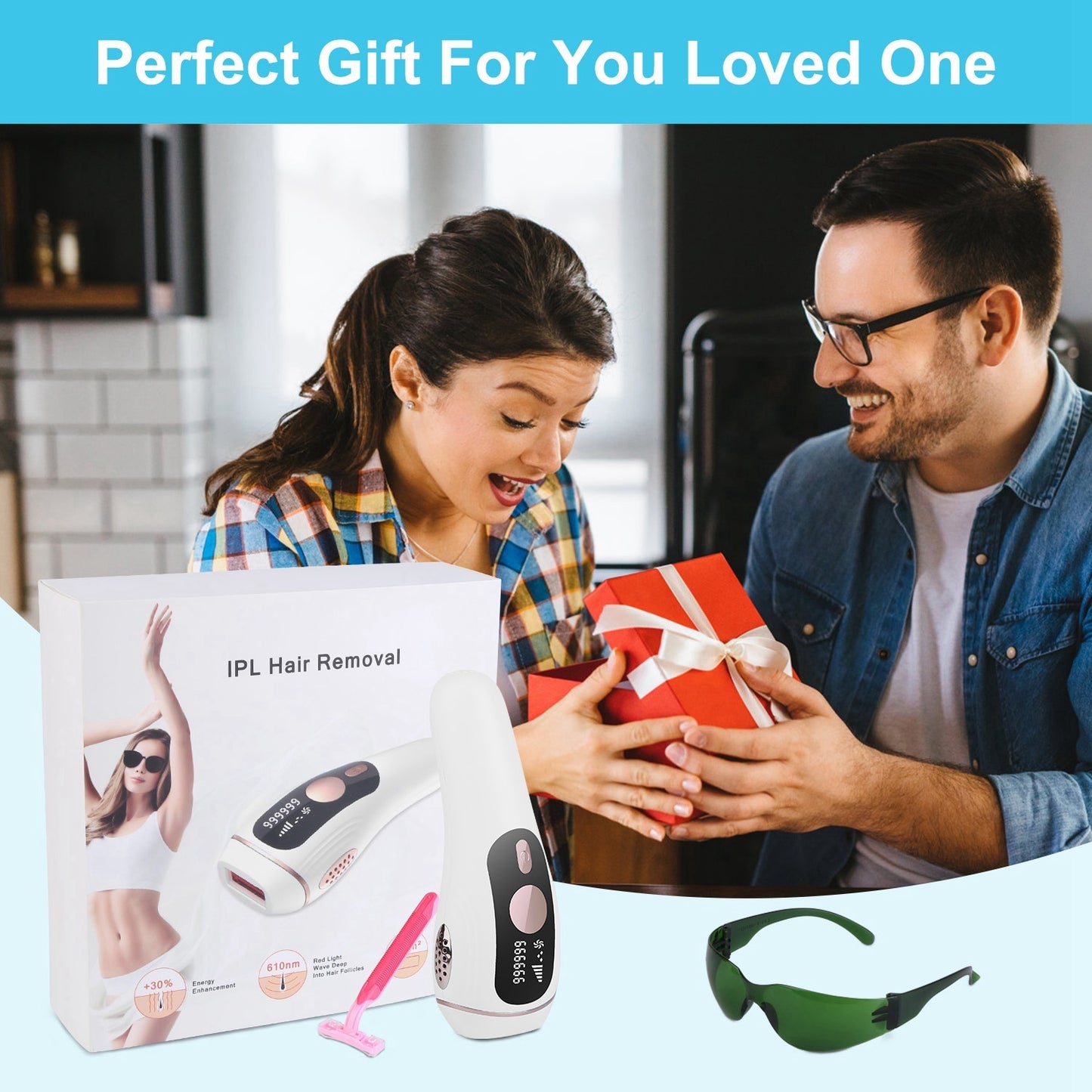 US Local 1Pc Laser Hair Removal For Woman Man Ice Cooling Permanent IPL Hair Remover With Painless 999999 Flashes Home Use Lasting Hair Reduction For Armpits Legs Arms Bikini Line