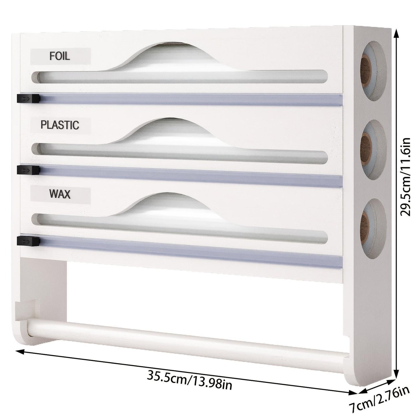 US Local Bamboo Plastic Wrap Cutter With Paper Towel Holder Kitchen Wall-mounted Tinfoil Cutter With Three-grid Cutter And Paper Towel Storage Rack