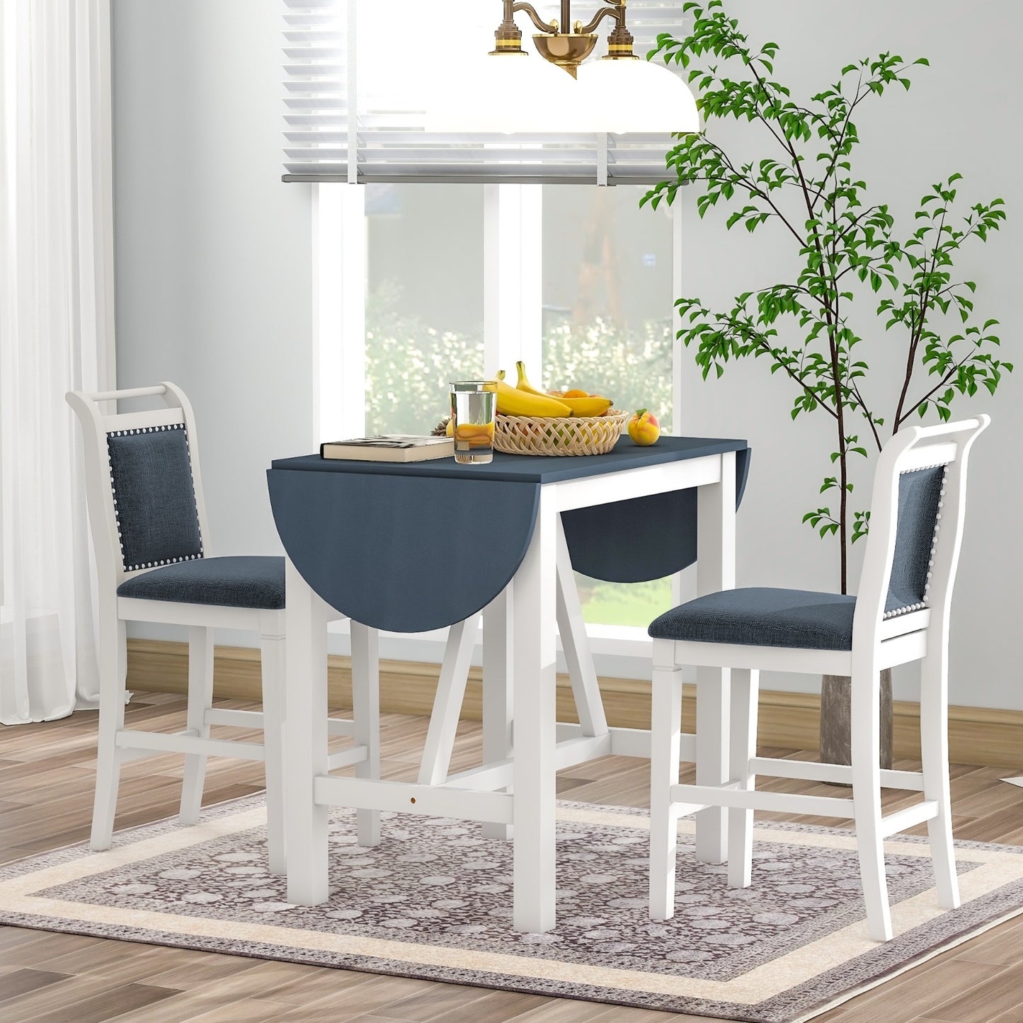 US Local TOPMAX 3-Piece Wood Counter Height Dining Set With 2 Upholstered Chairs