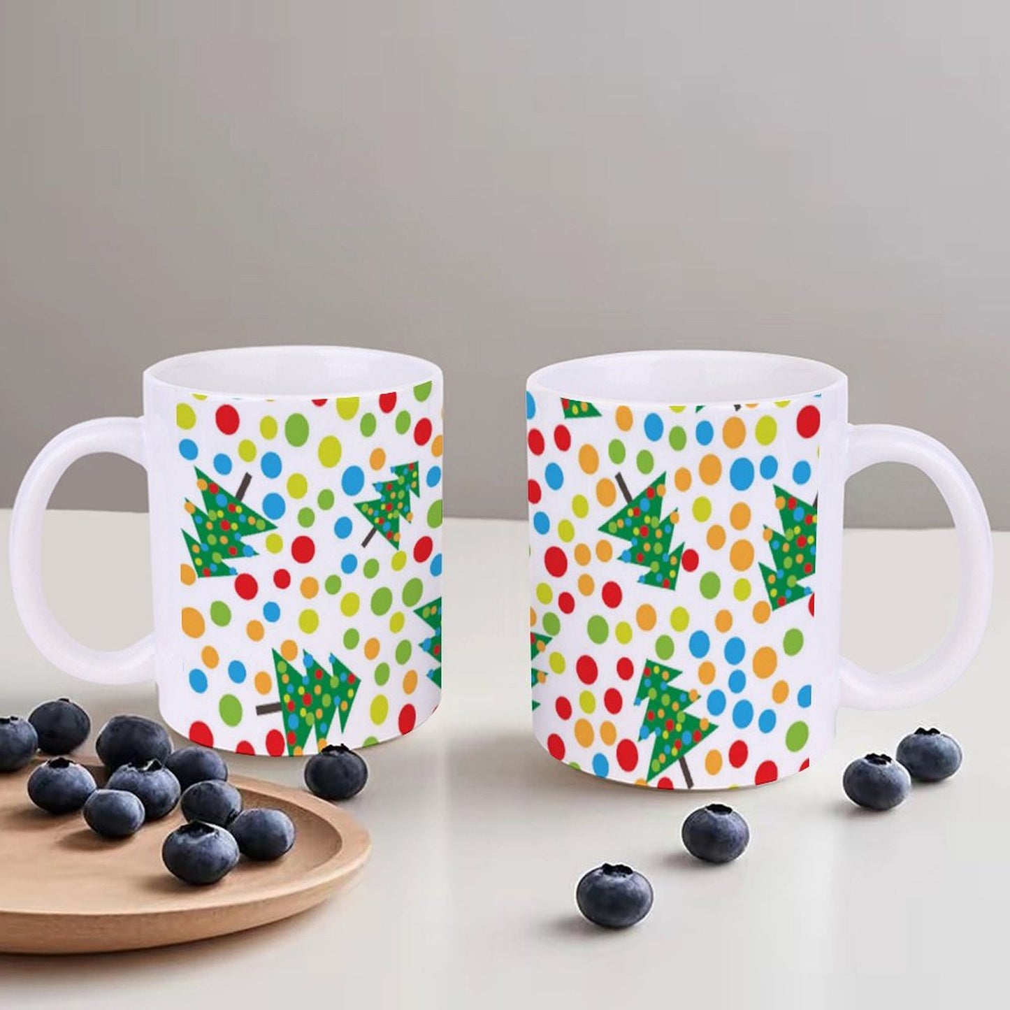 POD US Local White mug with full print, Christmas Tree Colored Dots 0026