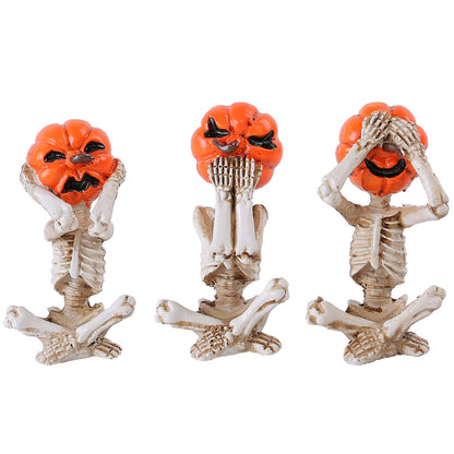 Pumpkin Head Skull Doll Ornaments Home Halloween Layout Props