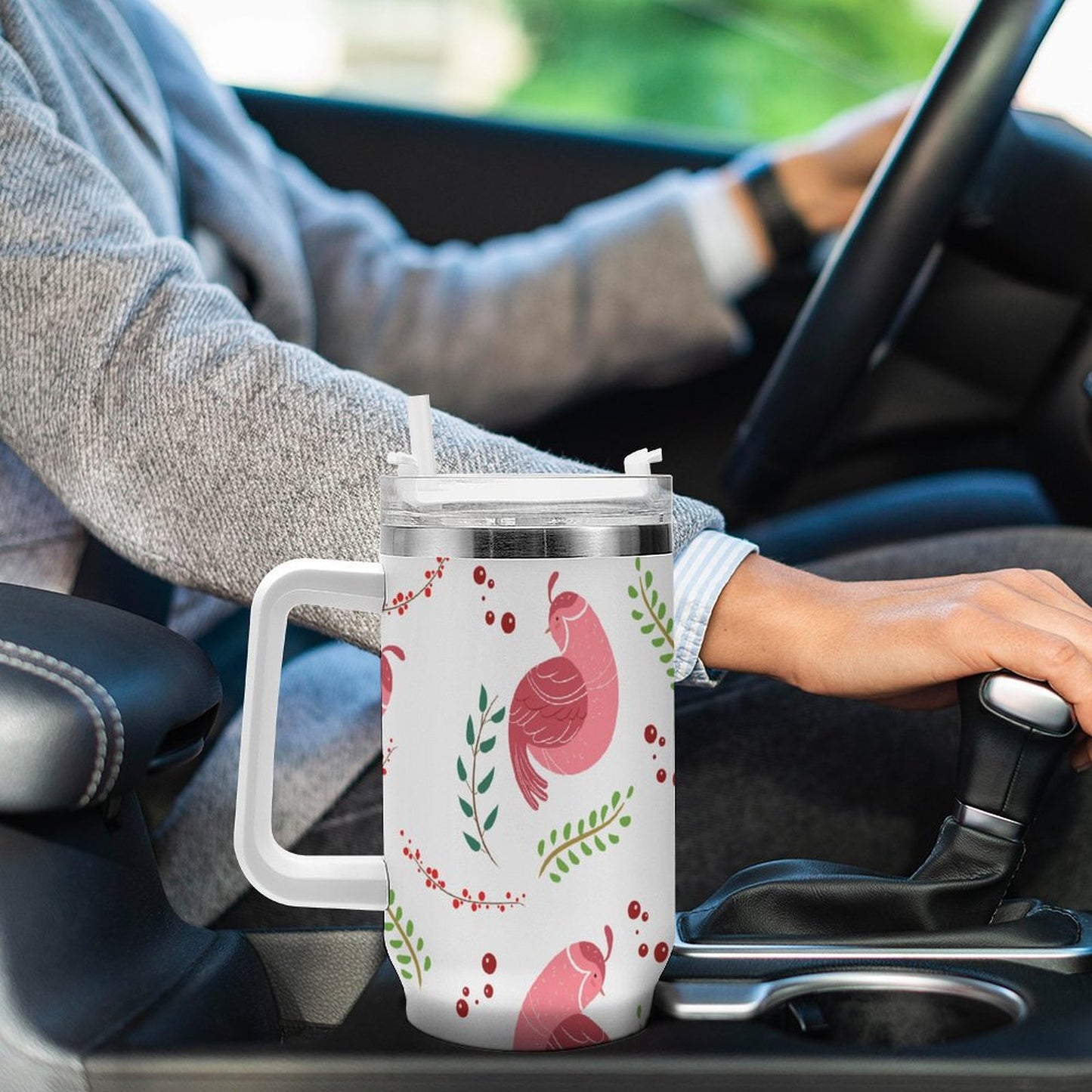 PHDT00084 POD US Local Tumbler 40 oz Large Capacity Car Cup Christmas Bird Pink Branches