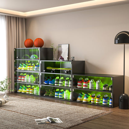 US Local Black LED Light Shoe Box With Three Layers And Glass Door
