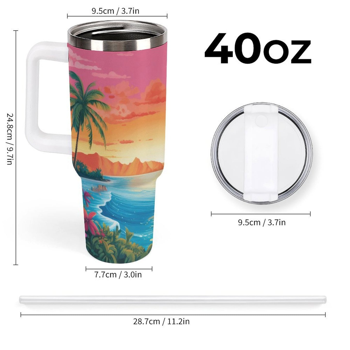 PHDT00514 POD US Local Tumbler 40oz Large Capacity Car Cup Island, Beautiful, Sunset