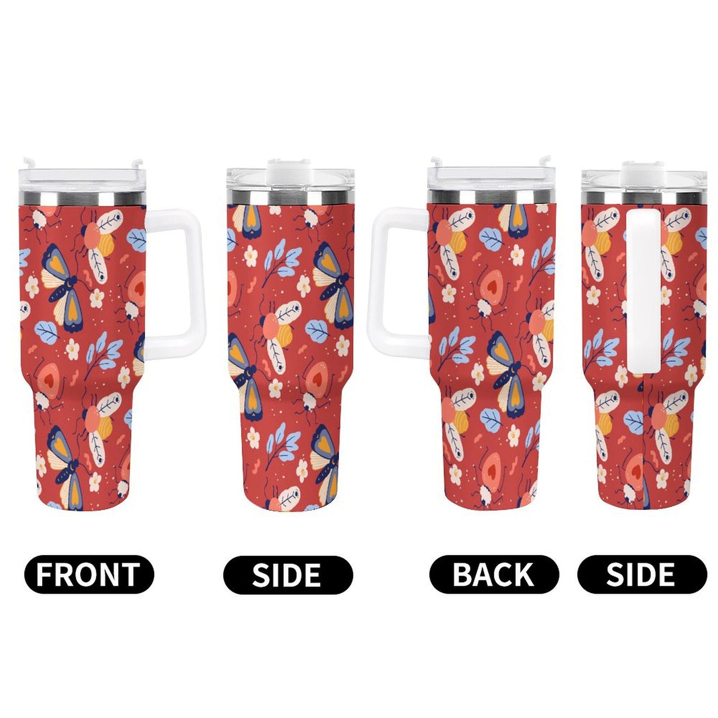 PHDT00511 POD US Local Tumbler 40oz Large Capacity Car Cup Red Retro, Butterfly, Flower, Insect