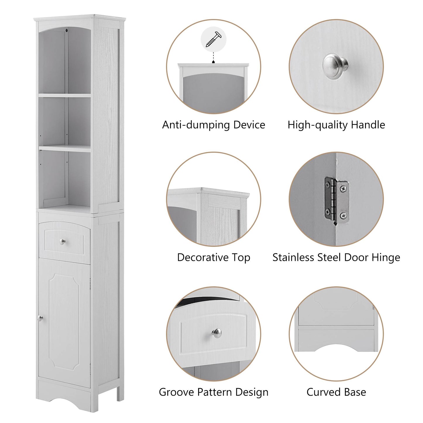 US Local Adjustable Shelf Tall Bathroom Cabinet Storage Cabinet With Drawer