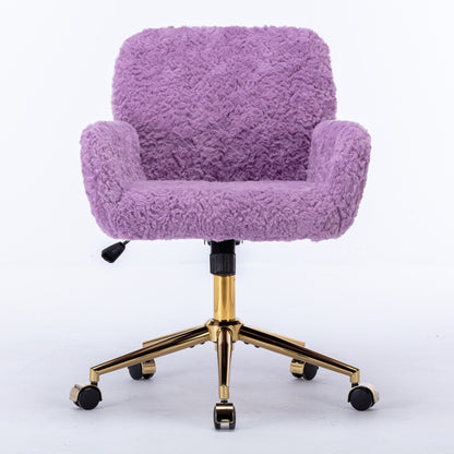 US Local A&A Furniture Office Chair,Artificial Rabbit Hair Home Office Chair With Golden Metal Base,Adjustabl