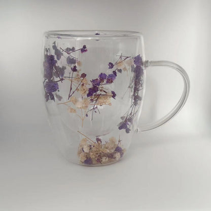 Real Flower Double Layer Glass Cup Good-looking Starry Sky