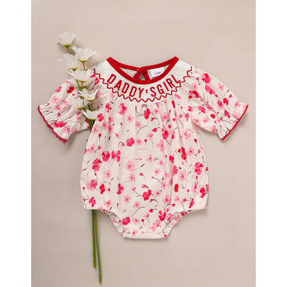 US Local Infant Girls' Floral Smocked Romper 'DADDY'S Girl' Embroidery Short Sleeve Crew Neck Adorable Princess Party Bodysuit