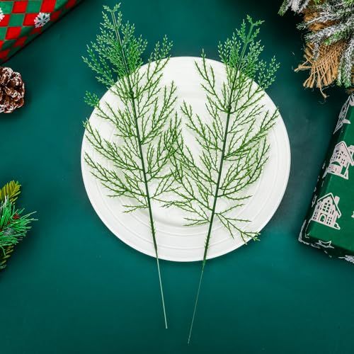 US Local NOVWANG 60 Pcs Artificial Pine Branches, Artificial Cedar Stems And Artificial Snow Pine Branches For Christmas Decoration Christmas Picks For DIY Garland Craft Family Kitchen Holiday Decoration