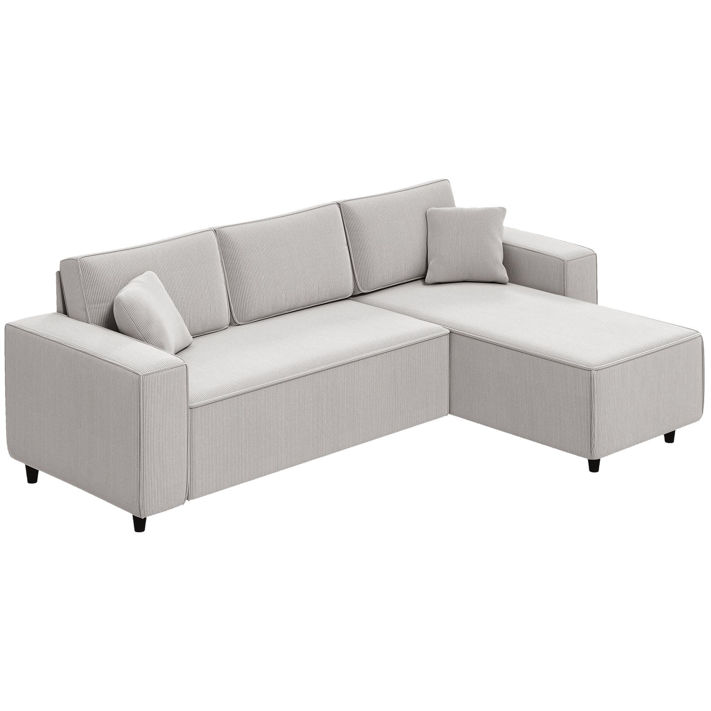 US Local Corner Sofa With Reversible Chaise Lounge, Corduroy L-Shaped Sectional Sofa With Pocket Spring, Light Gray
