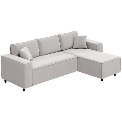 US Local Corner Sofa With Reversible Chaise Lounge, Corduroy L-Shaped Sectional Sofa With Pocket Spring, Light Gray