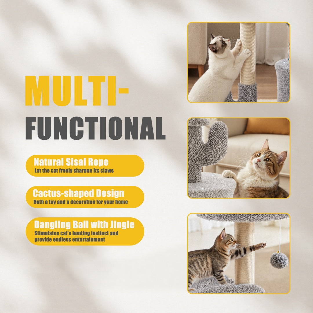 US Local Small Cat Tree Tower, 33 Cat Scratching Post With Curved Bed