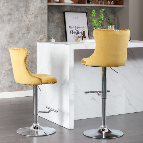 US Local Swivel Velvet Barstools Adjusatble Seat Height From 25-33 Inch Gold,Set Of 2