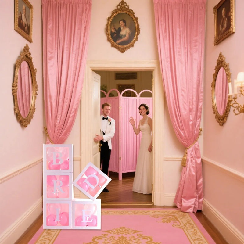 US Local 5 Pieces Wedding Balloon Boxes BRIDE Letters White Clear Balloon Blocks Box Party Decorations Balloons Boxes For Engagement Bride Shower Weddings Centerpieces Photo Booth Props, No Balloons