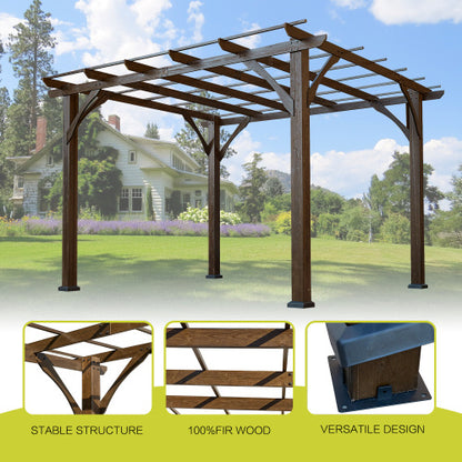 US Local 12' X 10' Outdoor Pergola, Wood Grape Gazebo For Climbing Plant Support, Garden, Patio, Backyard, Deck, Brown