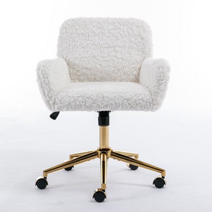US Local A&A Furniture Rabbit Hair Office Chair With Golden Base, Adjustable