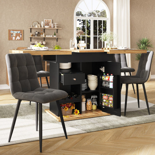 UK Local Telescopic Dining Table 110-140x80 Cm Foldable Kitchen Table For 4-6 People, Extendable Dining Table, Space-saving Kitchen Table, For Kitchen And Living Room, Table With Snack Shelf And Wine Rack