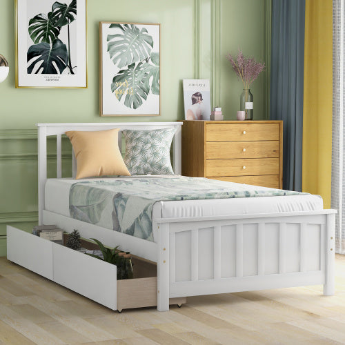 US Local Twin Size Platform Bed With Two Drawers, White