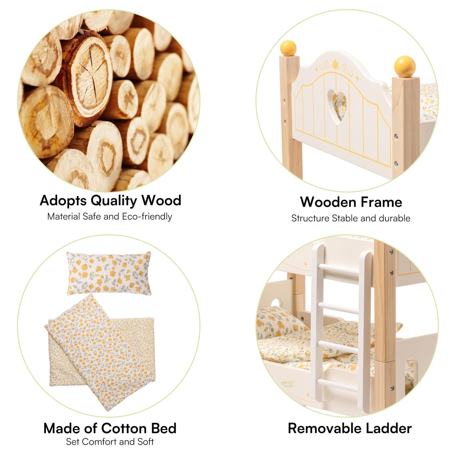 US Local ROBOTIME Doll Bunk Beds Cradle For 18 Inch Dolls, Wooden Baby Doll Beds Cribs Fits American Girls