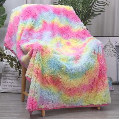 US Local 1 Piece Shaggy Blanket Plush Faux Fur Blanket For Bed Sofa Ultra Soft Luxury Sherpa Blanket Rainbow Colorful  Blanket