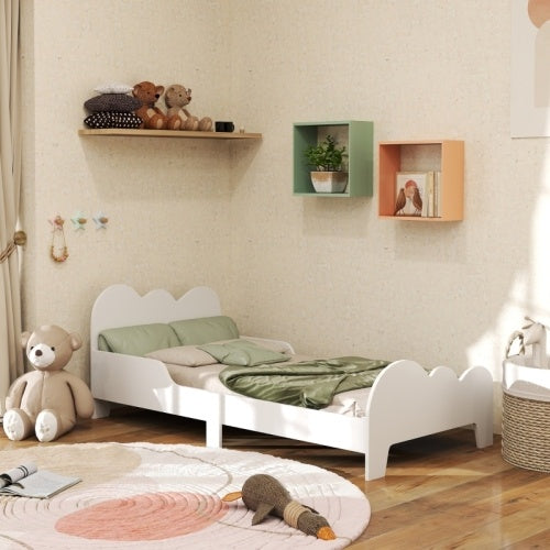 UK Local AIYAPLAY Cloud-Themed Toddler Bed Frame With Safety Rails, 143.5 X 74.5 X 56cm