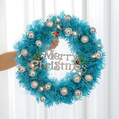 US Local 1 Piece Of 24-inch Blue-themed Garland, With Silver Balls And Christmas Letter Accessories, Optionally With Lights