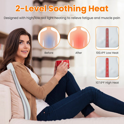 US Local 1 Set  Shiatsu Back Massager 3D Deep Tissue Kneading Massage Pillow Cordless USB Rechargeable With 3 Massaging Modes 2 Heating Levels 10Mins Auto-Off For Back Shoulder Waist Lumbar No Chair