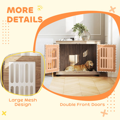 US Local 39 Dog Crate Furniture With 2 Doors, Adjustable Non-slip Foot Mats, For Large Dogs, Walnut Brown