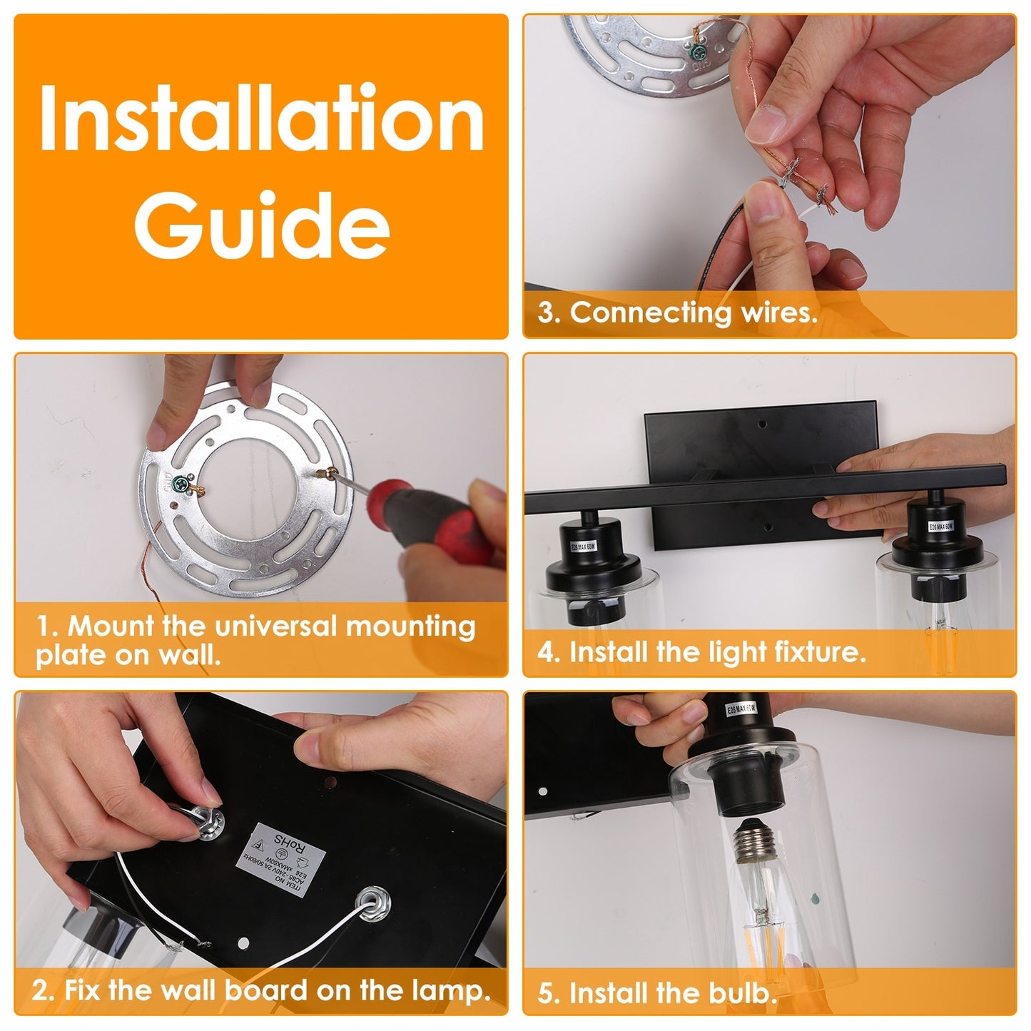 US Local 1Pc 3-Light Wall Sconce Lighting With Clear Glass Shade Bathroom Vanity Lamp Fixture Modern Mounted Light For Porch Mirror Living Room Bedroom Hallway