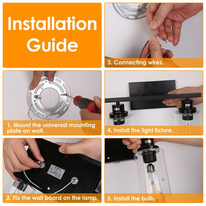 US Local 1Pc 3-Light Wall Sconce Lighting With Clear Glass Shade Bathroom Vanity Lamp Fixture Modern Mounted Light For Porch Mirror Living Room Bedroom Hallway