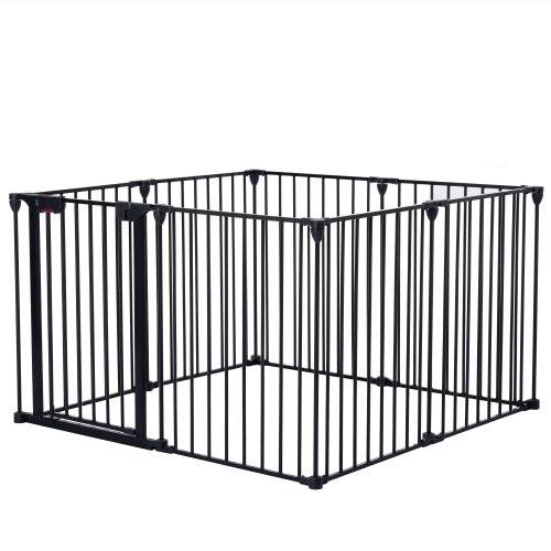 US Local 200 Adjustable Safety Gate 8 Panels Play Yard Metal Doorways Fireplace Fence Christmas Tree Fence Gate For House Stairs Gate Prohibited Area Fence
