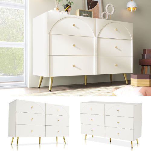 UK Local Sideboard Cabinet For Living Room, Chest Of Drawers With 6 Drawers, Cream White, 40D X 120W X 85H CM