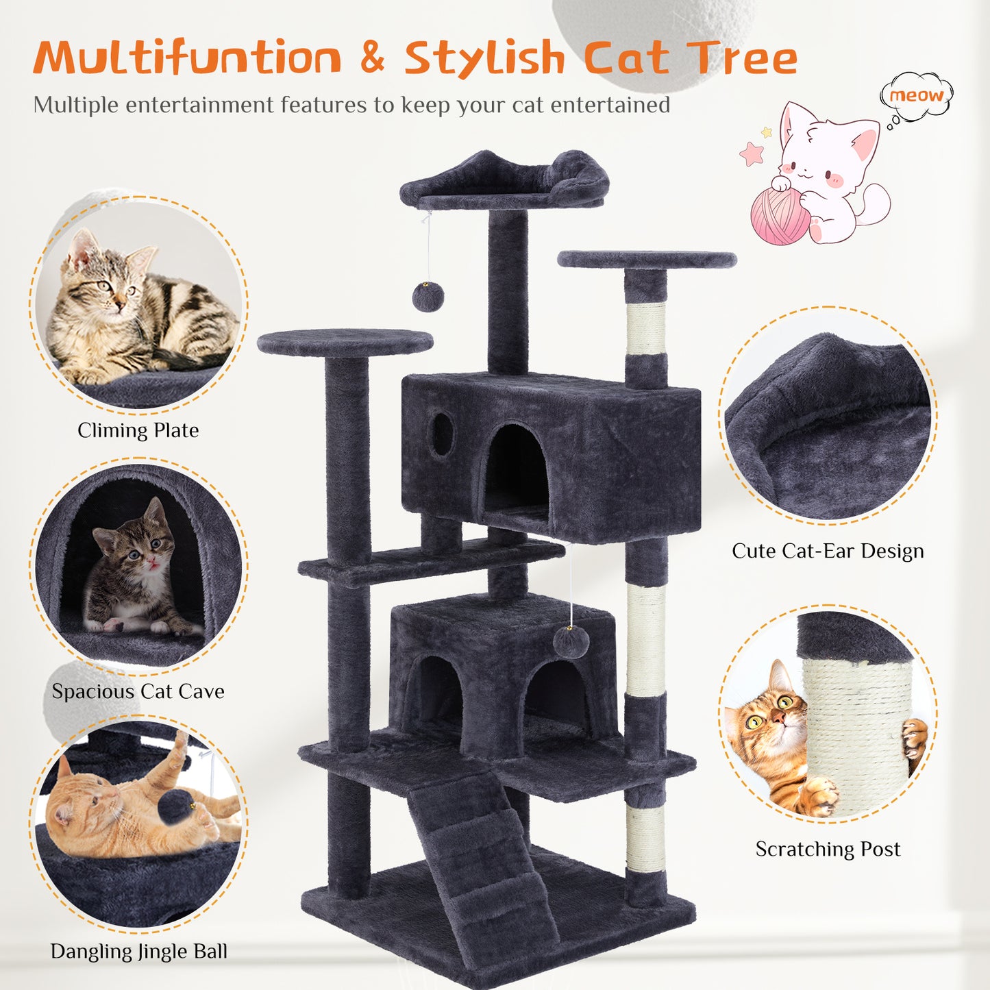 US Local Multi Functional Cat Treehouse Cat Climbing Frame
