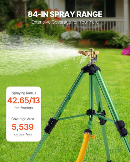 US Local VEVOR Impact Sprinkler On Tripod Base, Heavy Duty Tripod Sprinklers With Brass Head & Connector, 360 Degree Large Area Coverage Irrigation Sprinkler, Adjustable Heights Sprinkler For Yard Green