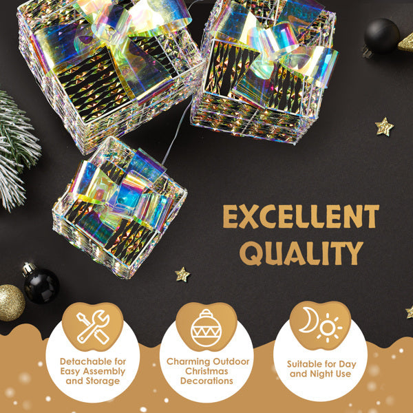 US Local 3pcs 7.5in-6.3in-5in Colorful Gift Box, Christmas Lighting Gift Box