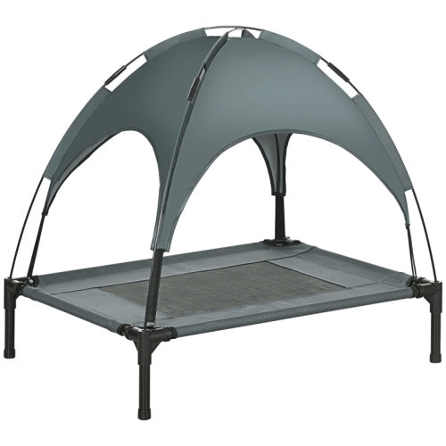UK Local PawHut Raised Dog Bed Waterproof Elevated Pet Cot With Breathable Mesh UV Protection Canopy Grey, For Medium Dogs, 76 X 61 X 73cm