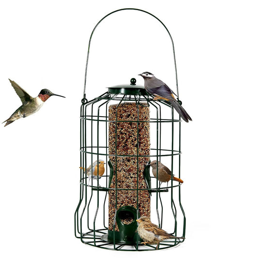 US Local 1Pc Outdoor Wild Bird Feeder Squirrel-Proof Chew-Proof Metal Hanging Seed Feeder With 4 Feeding Port For Small Songbirds