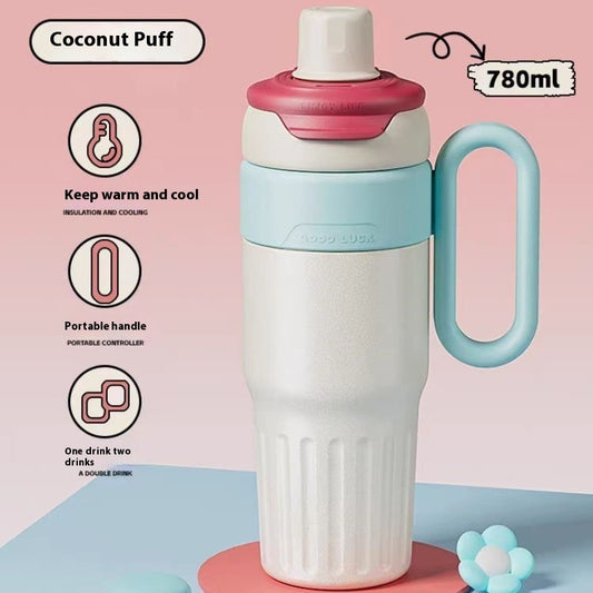 USA Local 780ml Gradient Double Drink Thermal Cup Stainless Steel With Lid Coffee Cup Thermos Large Capacity Straw Cup For Male And Female