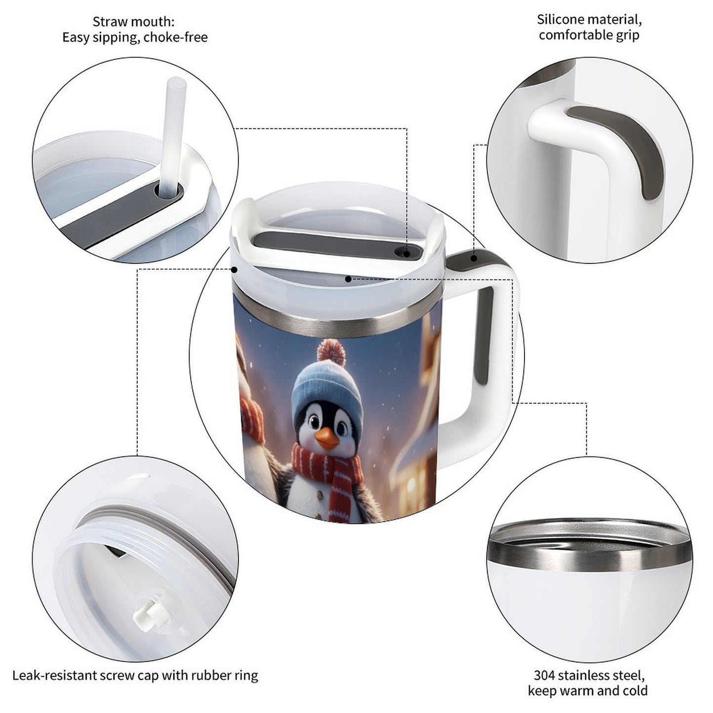 USA Local Large Capacity Car Cup Xmas Penguin_2 Red 40oz