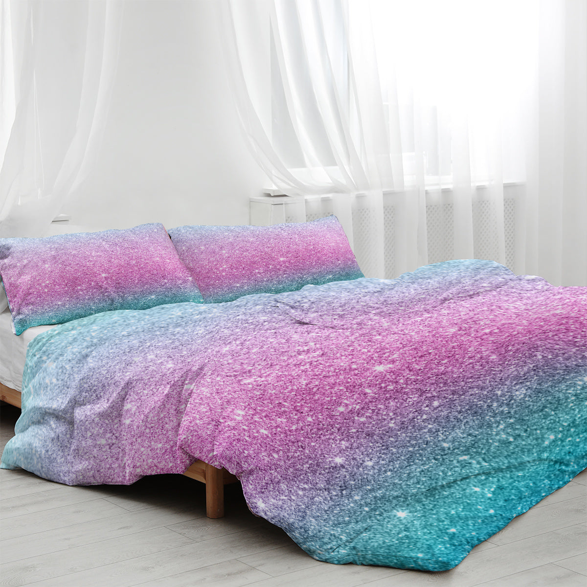 US & UK Local Girly Duvet Cover Rainbow Glitter Ombre Bedding Sets 3 Pcs Chic  Purple Blue Green Pastel Bed Spreads Sparkle Quilt Cover Set With 2 Pillow Shams
